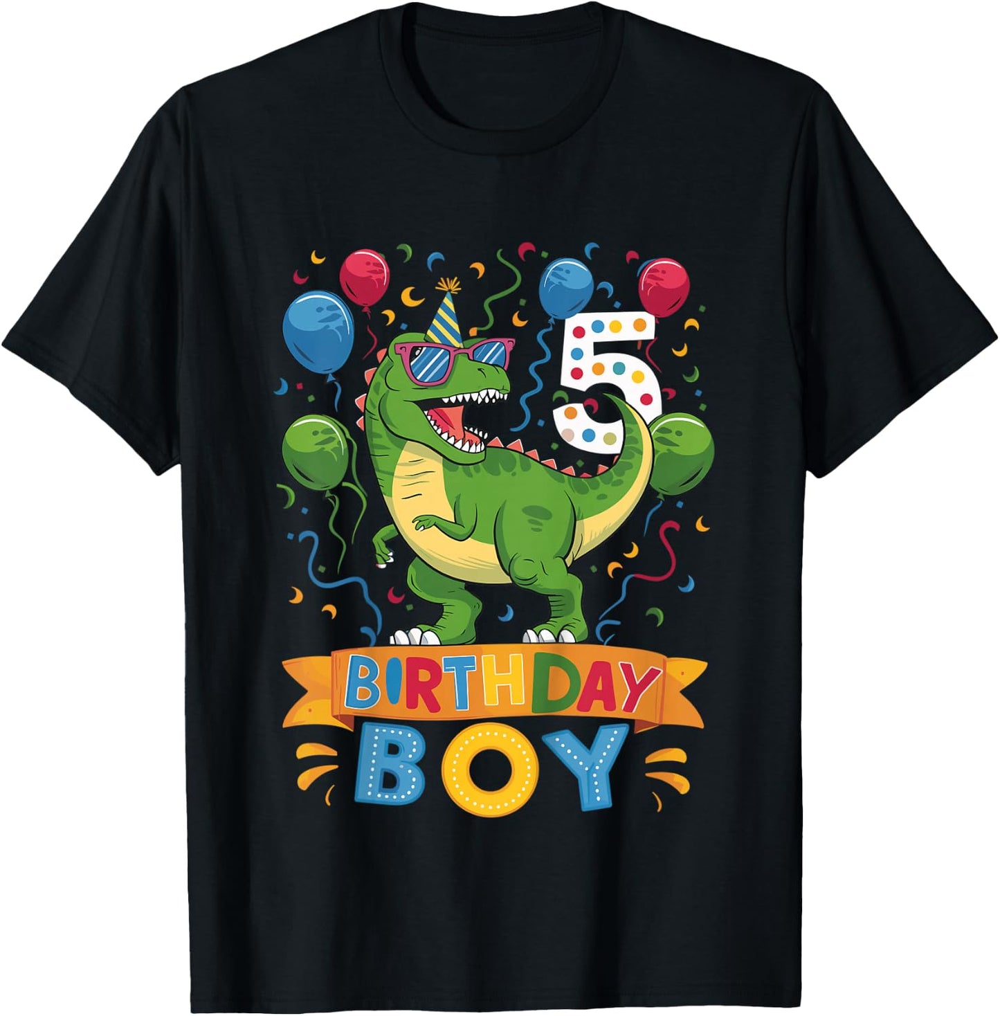 Kids 5 Year Old T Rex Dinosaur 5nd Birthday Boy T-Shirt - T-Shirt | Black