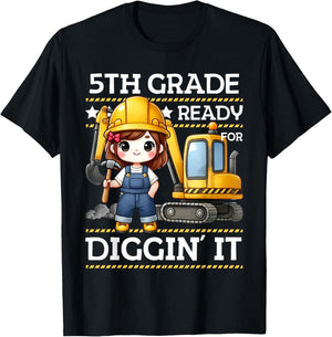 5th Grade Ready For Digging Construction Girl Back to School T-Shirt - T-Shirt | Black