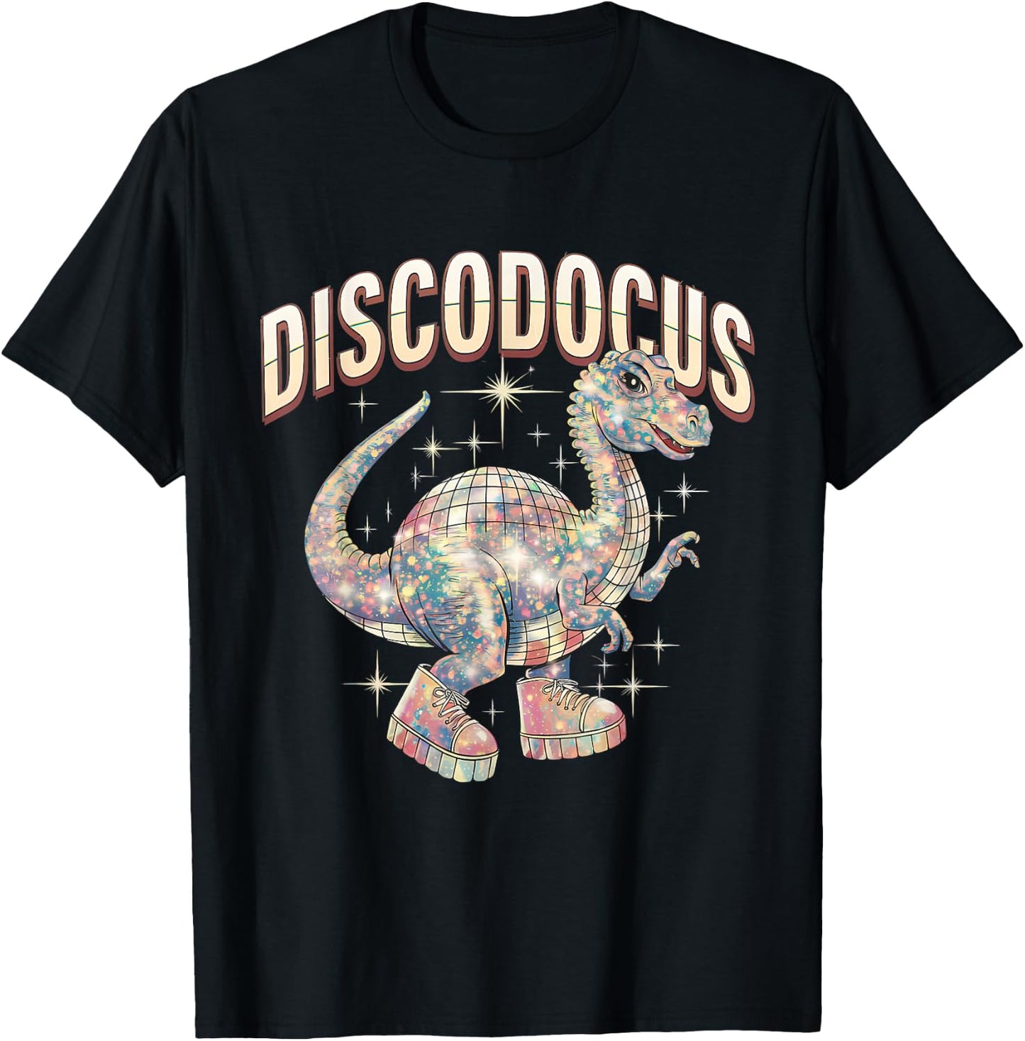 Disco Dinosaur Diplodocus 70s Dino Dancing Funny Disco Party T-Shirt - T-Shirt | Black