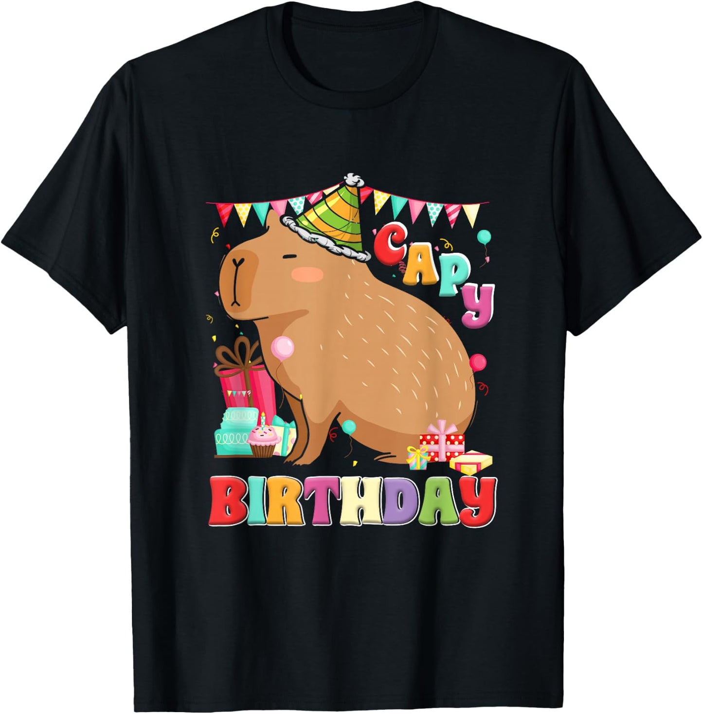 Capy Birthday Capybara Rodent Birthday Party - Children, Teenagers, Capybara Fans, Birthday Party - Children - Black - S - Cartoon - Capybara Birthday Shirt T-Shirt - T-Shirt | Black