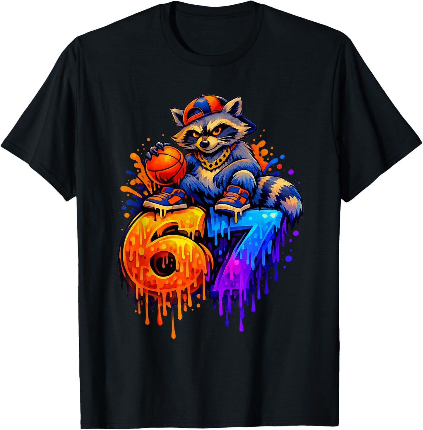 67 Basketball Waschbär Drip Kinder Jungen Jugend Mädchen Brainrot T-Shirt - T-Shirt | Black