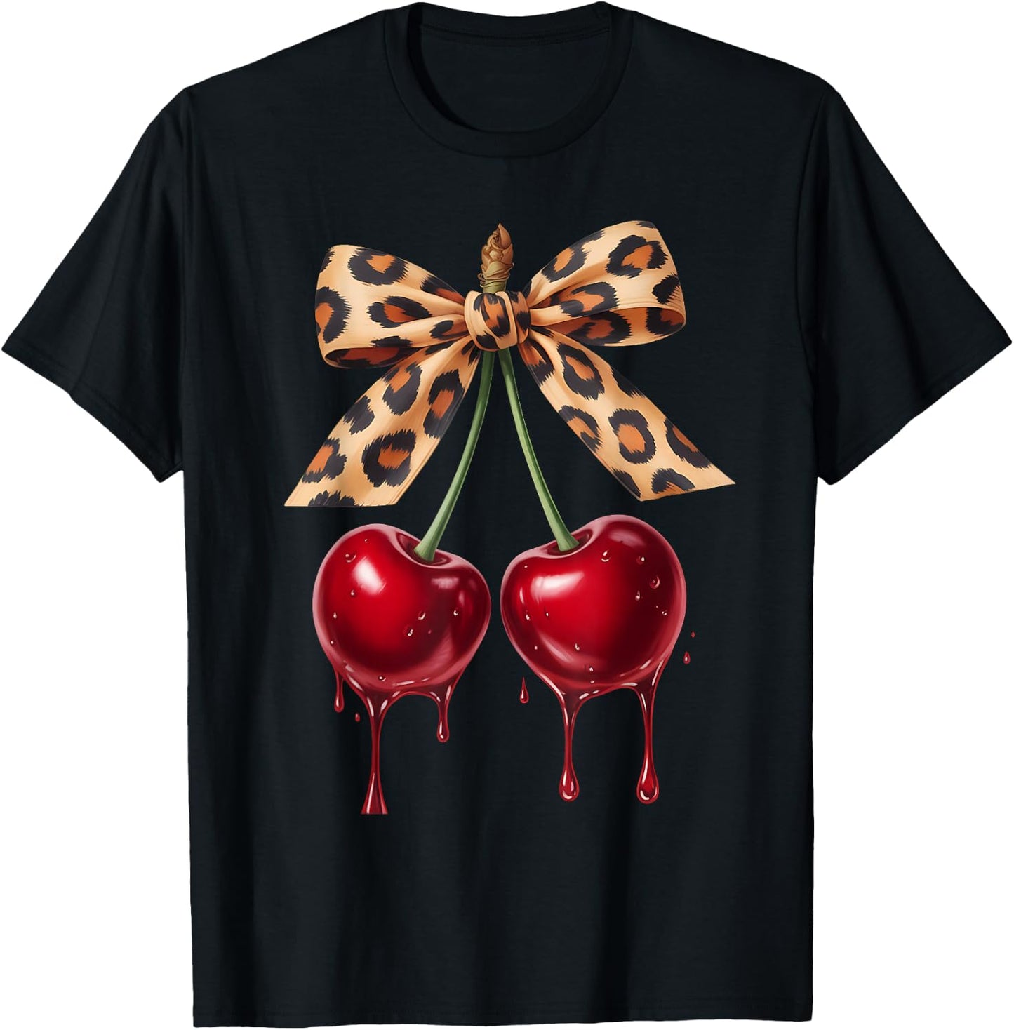 Cherry Bow Coquette Red Cherries T-Shirt - T-Shirt | Black