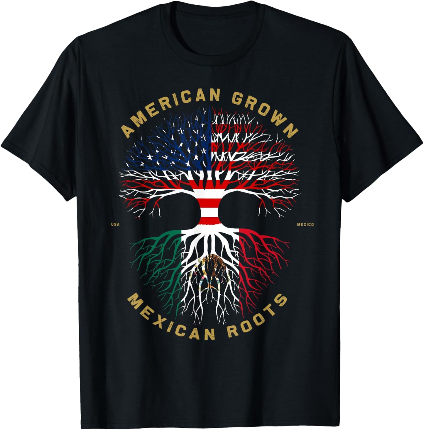 Mexico Country Lover Proud American Grown Mexican Roots T-Shirt - T-Shirt | Black