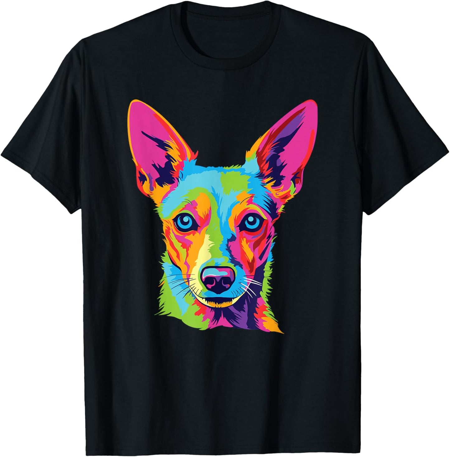 Watercolor Colorful Portuguese Podengo Pequeno Dog T-Shirt - T-Shirt | Black