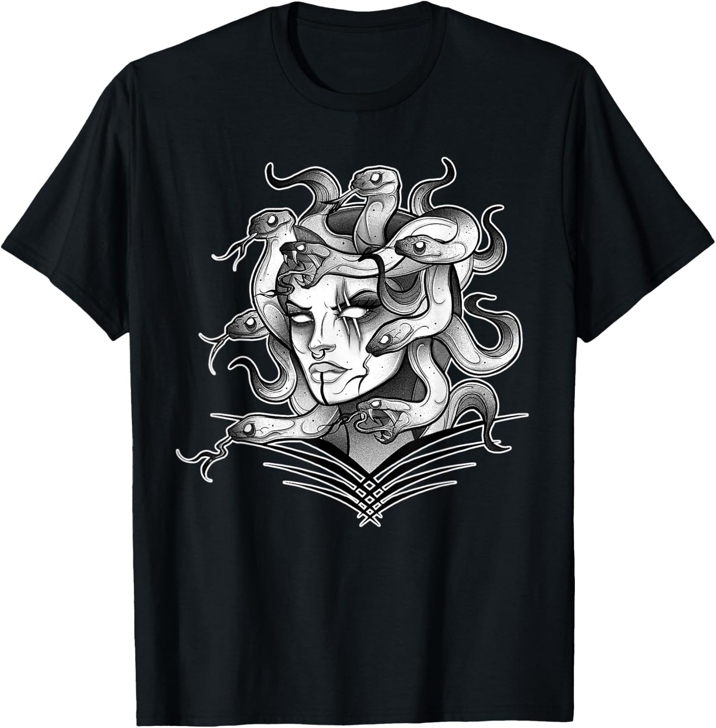 Medusa Snake Serpent x Greek Mythology Neo-Traditional T-Shirt - T-Shirt | Black