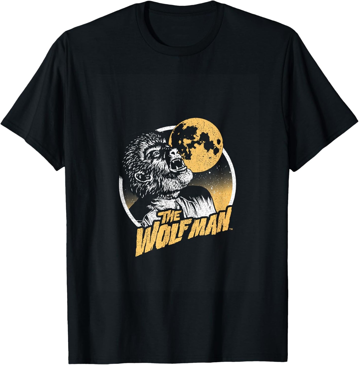 Universal Monsters Distressed Wolfman Circle Portrait Logo T-Shirt - T-Shirt | Black
