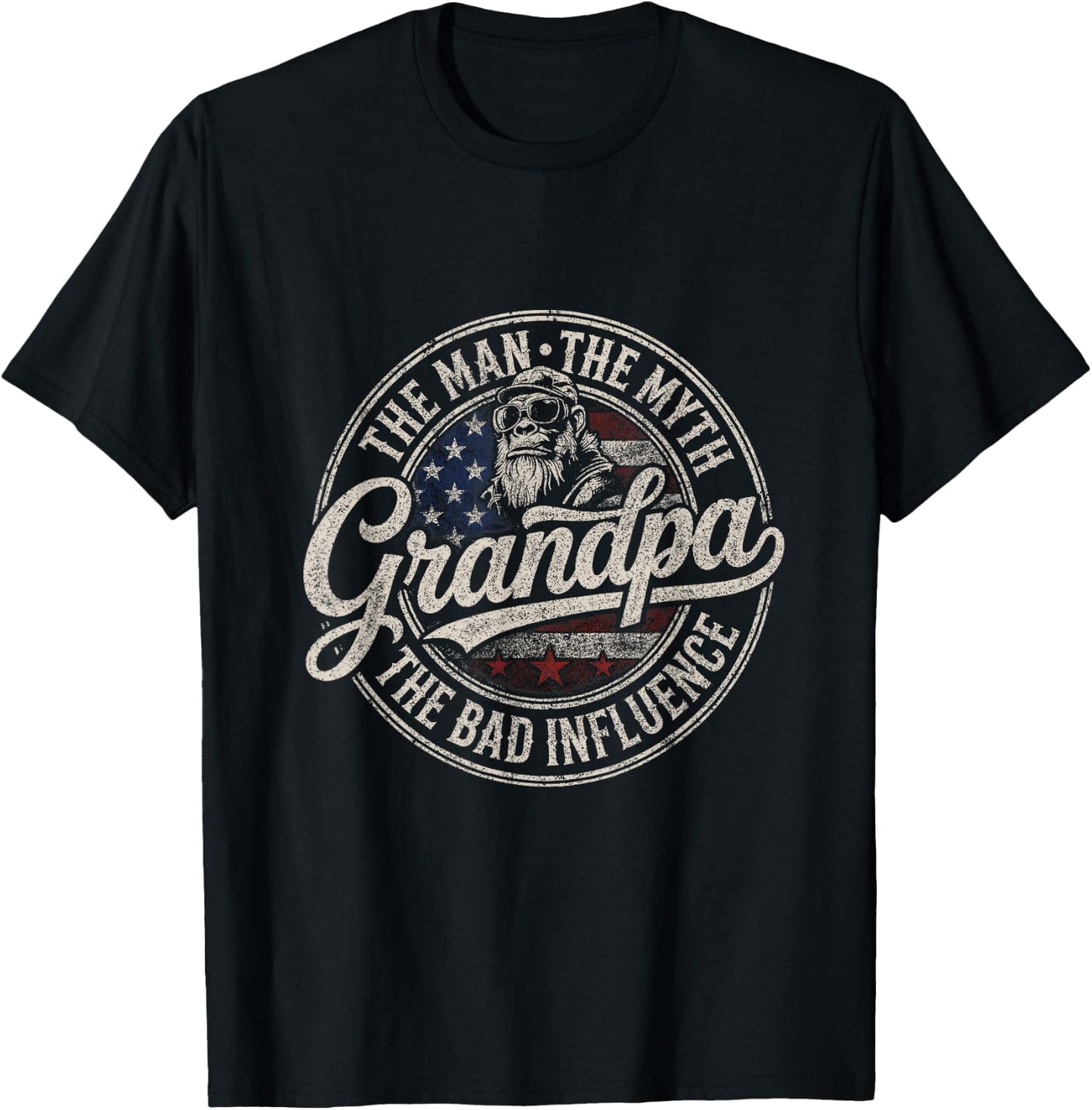 The Man The Myth Grandpa The Bad Influence Monkey T-Shirt - T-Shirt | Black