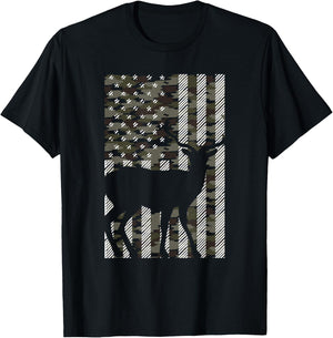 Camo American Flag Deer Vintage Buck Elk Hunting Hunter Gift T-Shirt - T-Shirt | Black