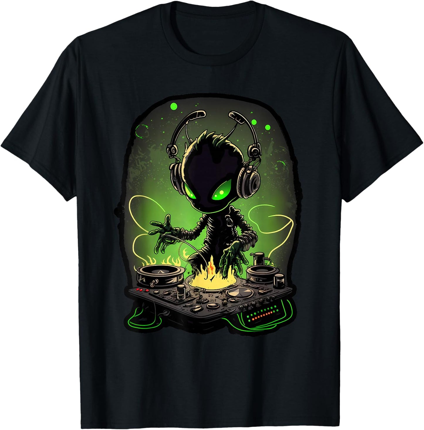 Astronaut Alien DJ, Alien DJing in Space, EDM Alien Rave T-Shirt - T-Shirt | Black