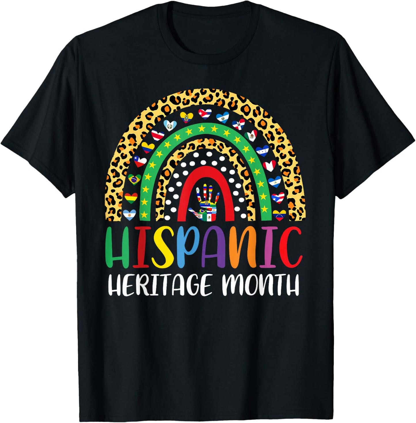 National Hispanic Heritage Month Rainbow Countries Flags T-Shirt - T-Shirt | Black