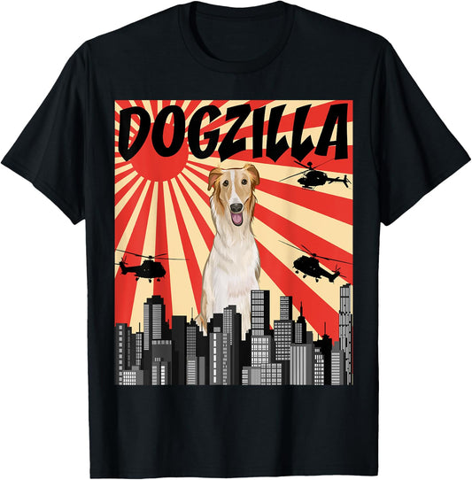 Funny Retro Japanese Dogzilla Borzoi T-Shirt - T-Shirt | Black