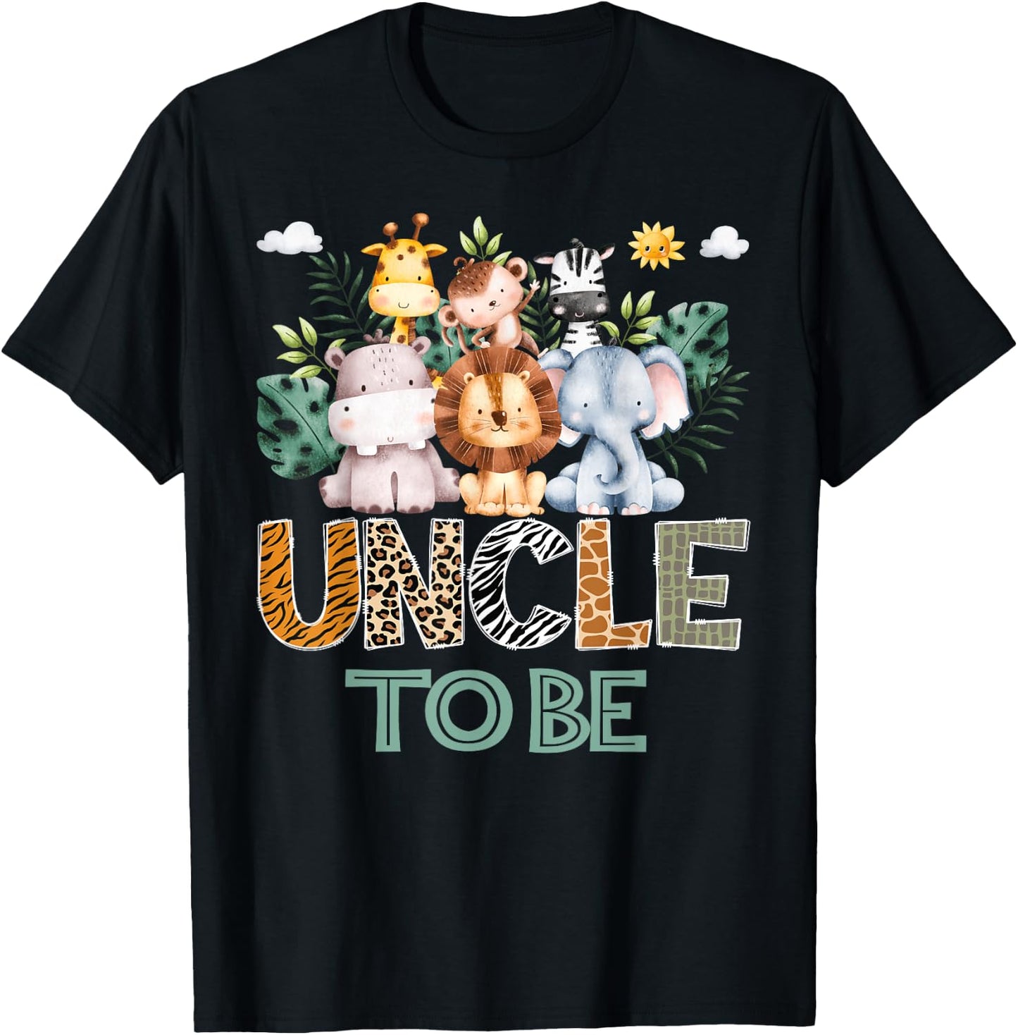 Soon To Be Uncle Jungle Animal Safari Gender Reveal T-Shirt - T-Shirt | Black