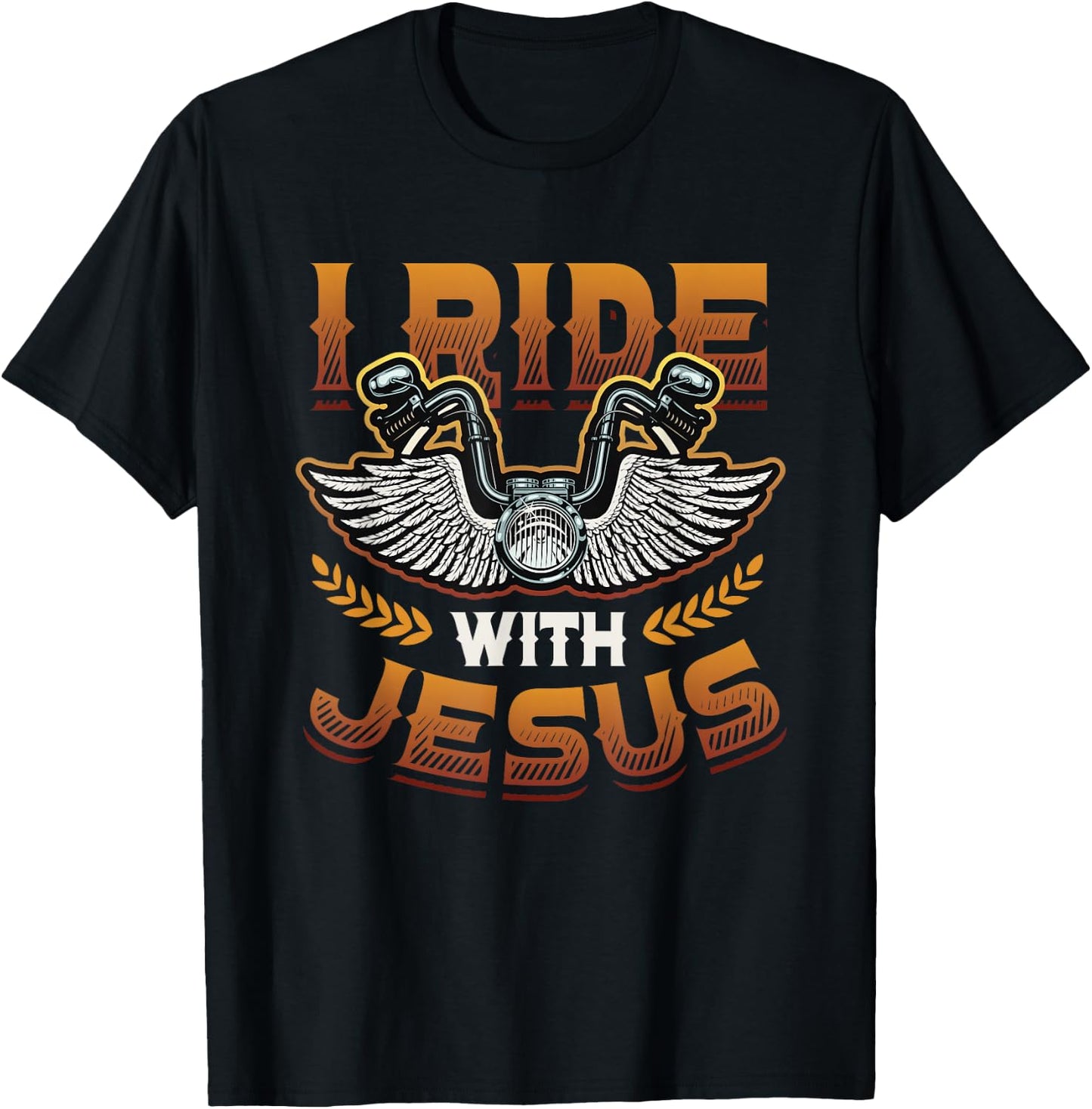 I Ride With Jesus Motorcycle Biker Christian T-Shirt - T-Shirt | Black
