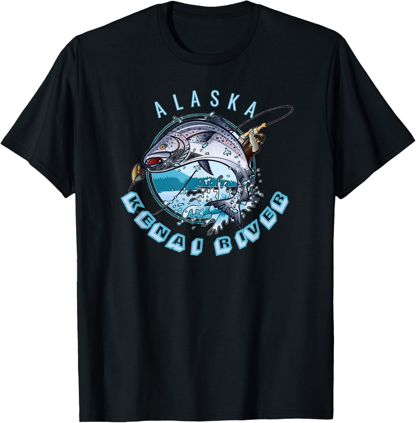 Kenai River Alaska Alaskan Salmon Fishing Trip AK Souvenir T-Shirt - T-Shirt | Black