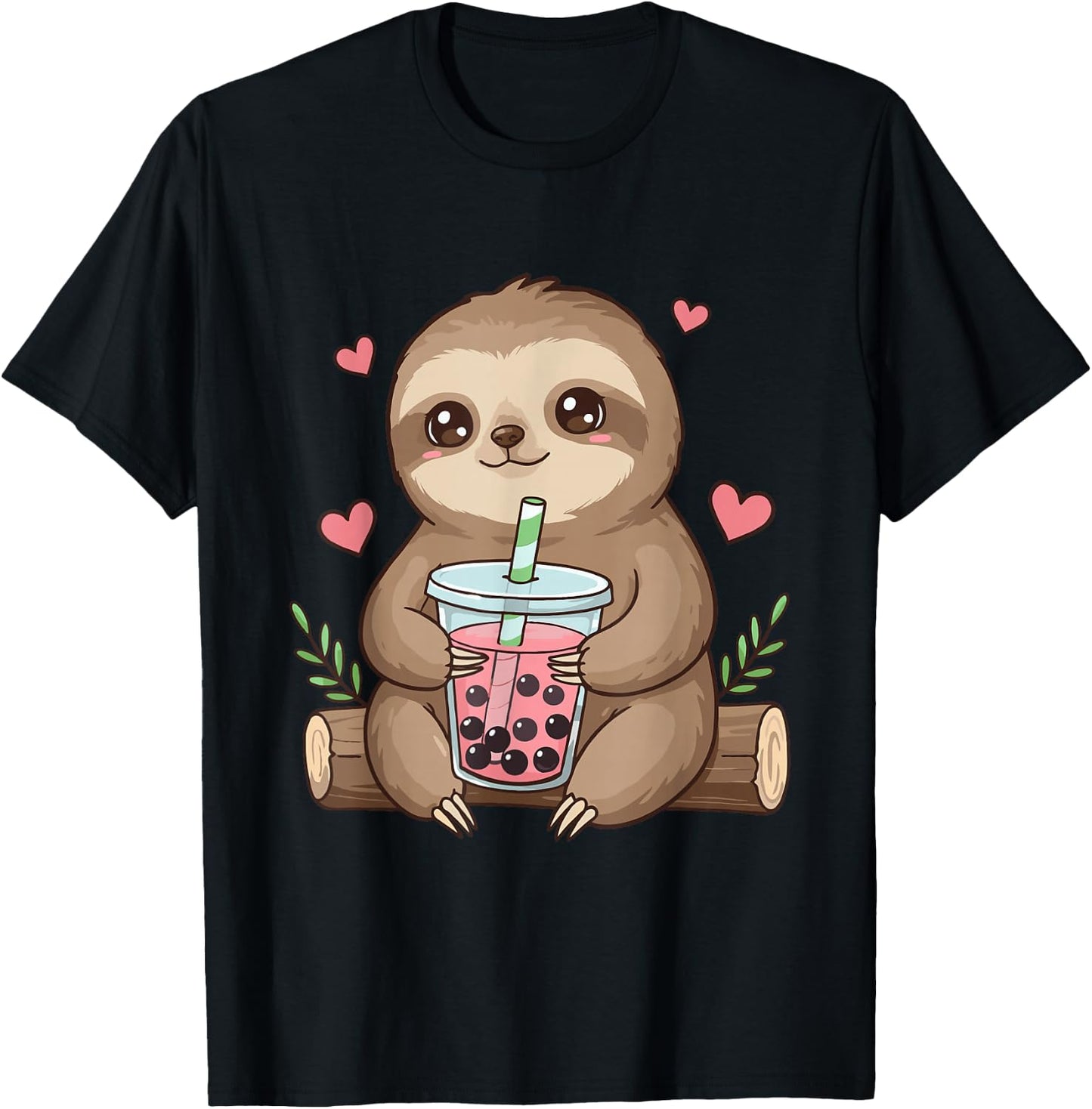 Cute Sloth Boba Bubble Milk Tea Kawaii Women Girls Sloth T-Shirt - T-Shirt | Black