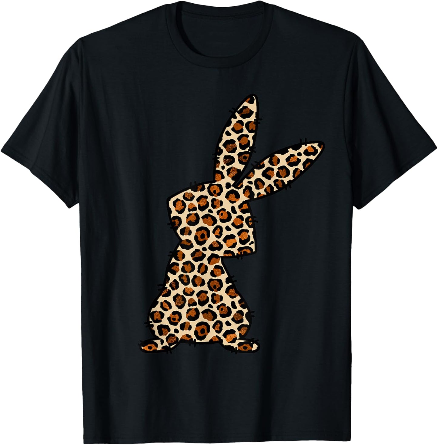 Women's Happy Easter Bunny Leopard Print Leo Rabbit Ears Easter , White T-Shirt - T-Shirt | Black