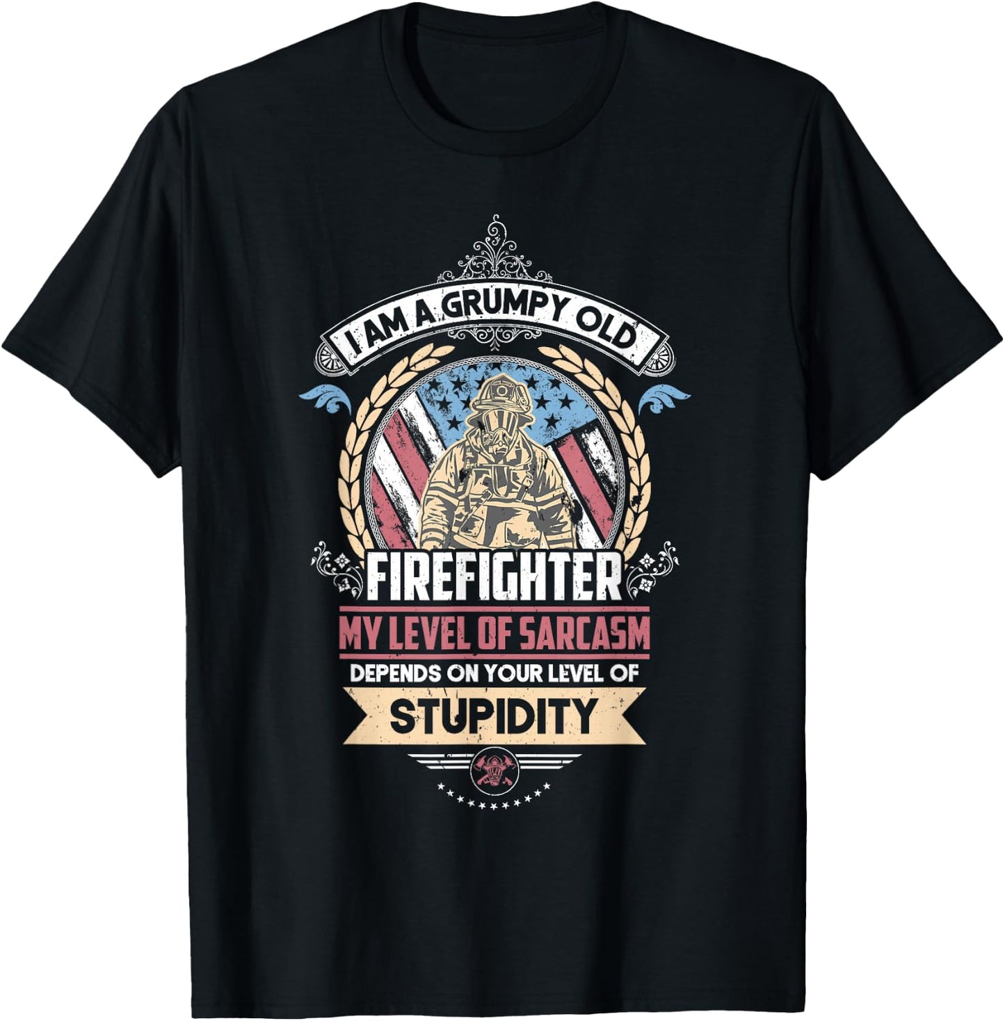 Grumpy Old Firefighter Patriotic Usa American Flag T-Shirt - T-Shirt | Black