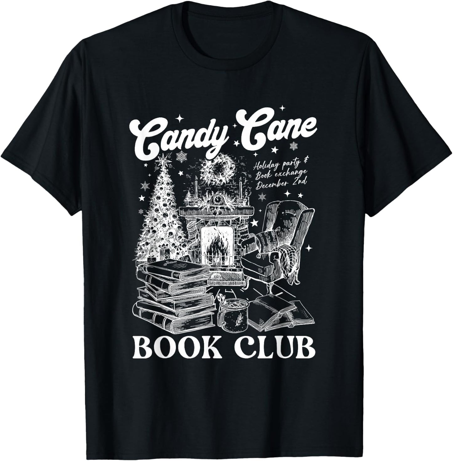 Bookish Christmas Candy Cane Book Club librarian Winter T-Shirt - T-Shirt | Black