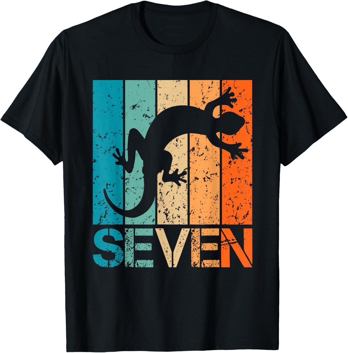 7th Lizard Birthday 7 Year Old 7yr Boy Girl Birthday Reptile T-Shirt - T-Shirt | Black