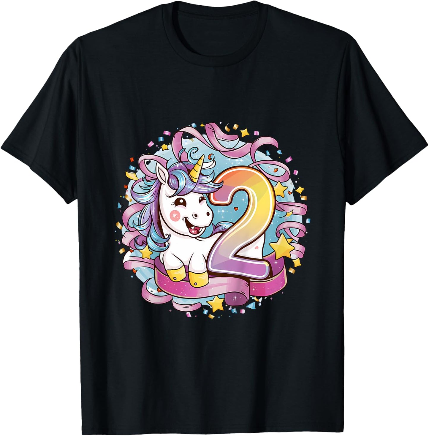 Kids Magical Unicorn Birthday Gift Kids Personalized - 2 Year T-Shirt - T-Shirt | Black