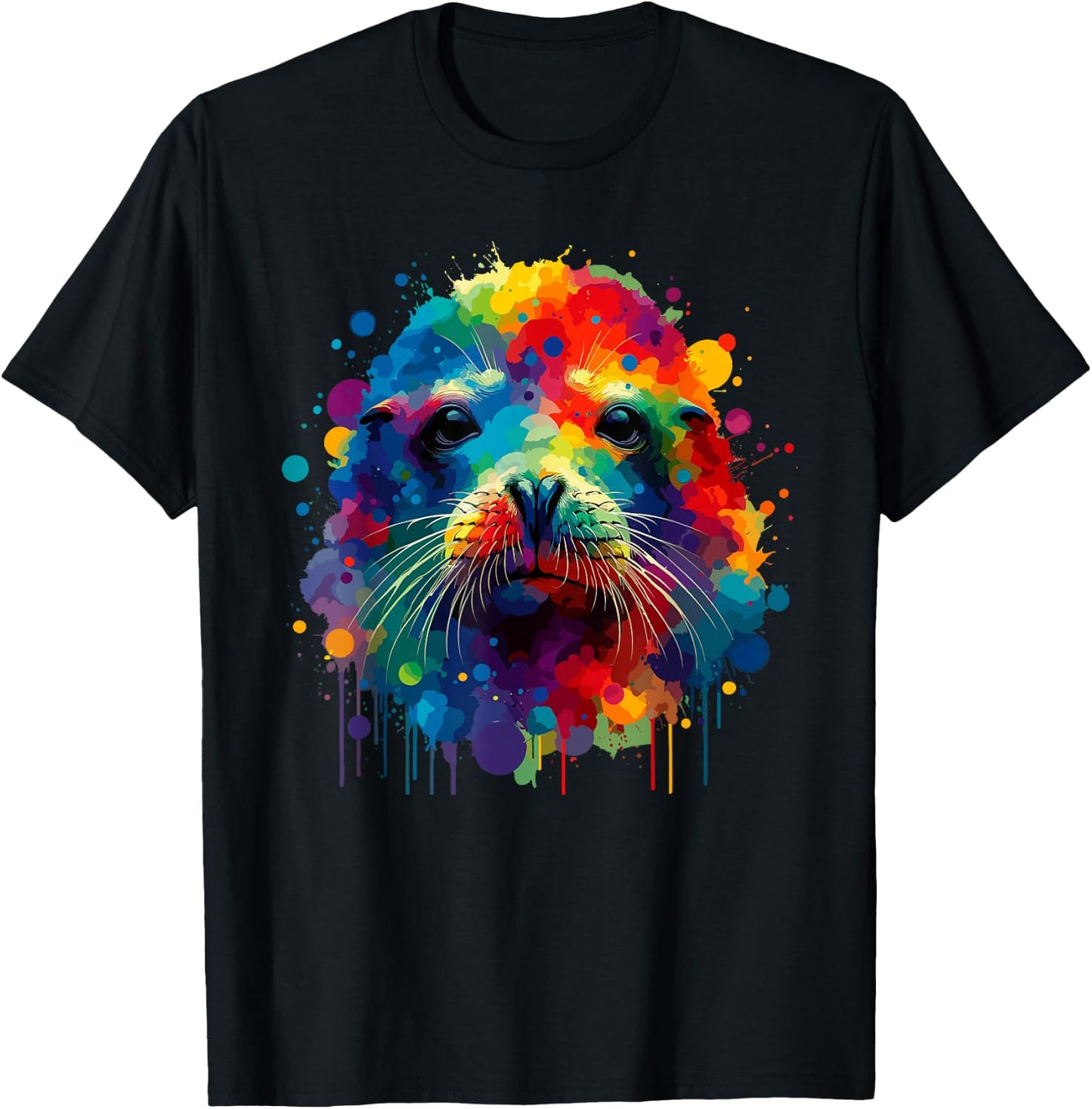 Colorful Splash Art Hawaiian Monk Seal Seals T-Shirt - T-Shirt | Black