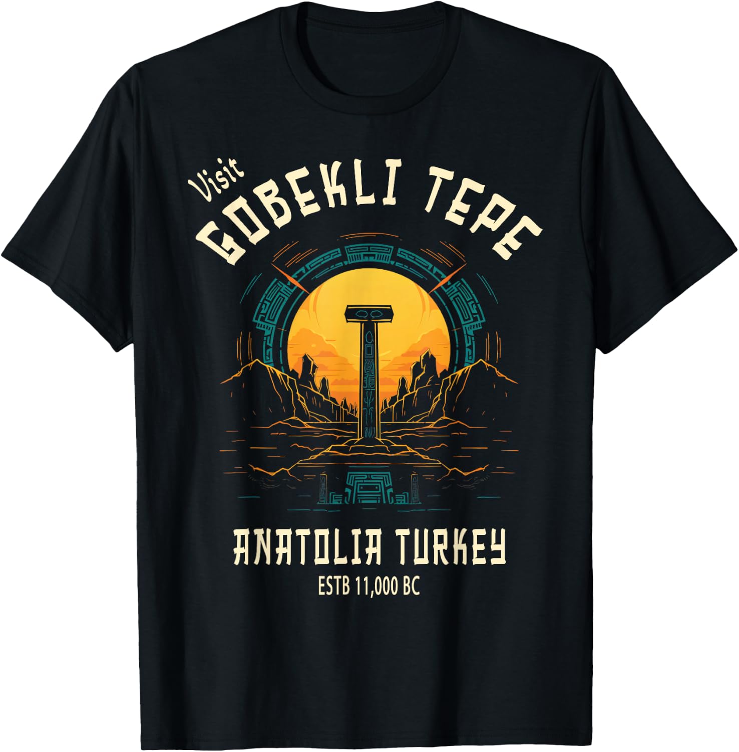 Gobekli Tepe Souvenirs and Memento Store Gobekli Tepe , -Adults, Black, Small, Short Sleeve T-Shirt - T-Shirt | Black