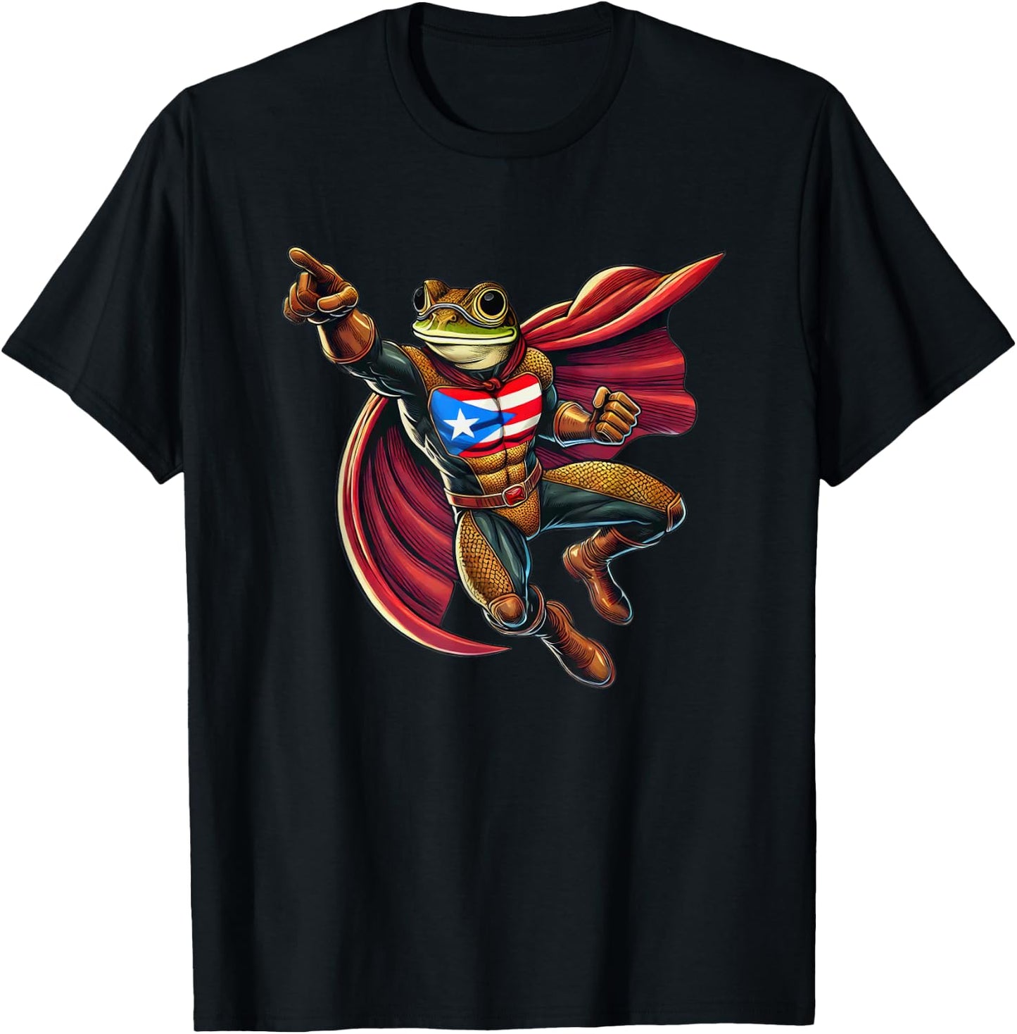 Coqui Superhero Boricua Power Puerto Rican Flag Flying Cape T-Shirt - T-Shirt | Black