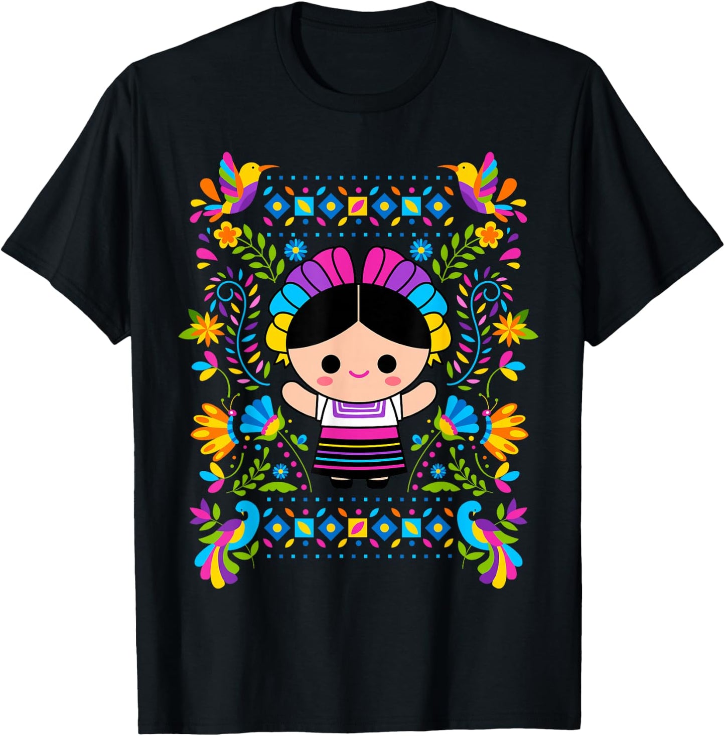 Viva Mexico Mexican Girl Flag Independence Day Girls Kids T-Shirt - T-Shirt | Black