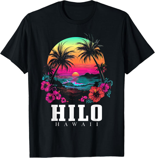 Hilo Hawaii Hawaiian Hibiscus Flowers Surfer Souvenir T-Shirt - T-Shirt | Black