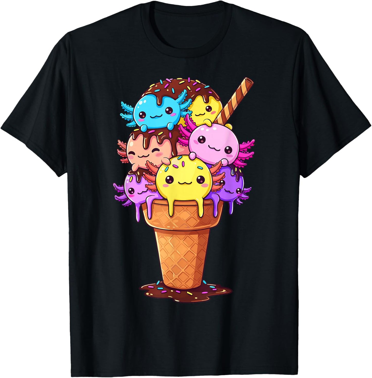 Axolotls Ice Cream Funny Axolotl T-Shirt - T-Shirt | Black