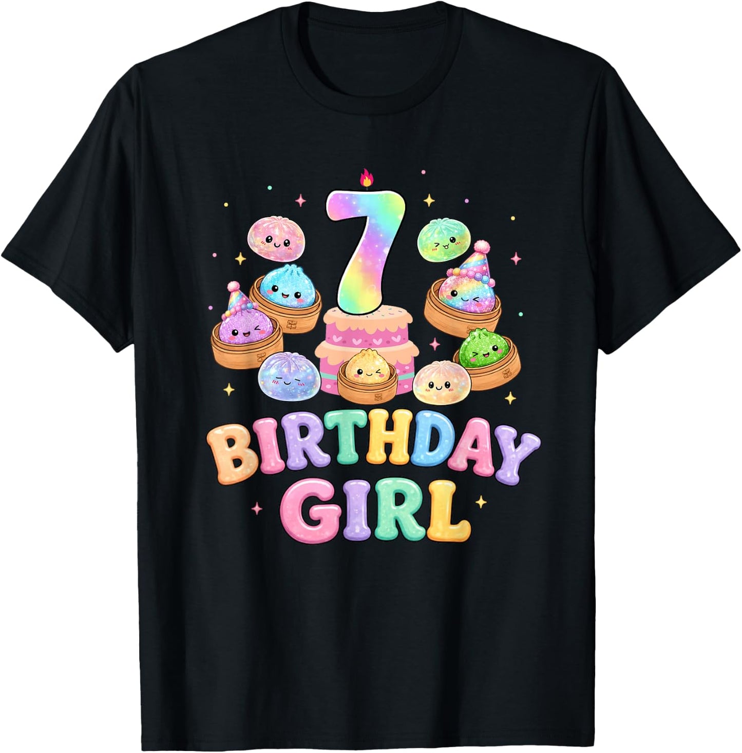 7th Birthday Girl Dumpling Shirt Cute Kawaii Dumpling Party T-Shirt - T-Shirt | Black