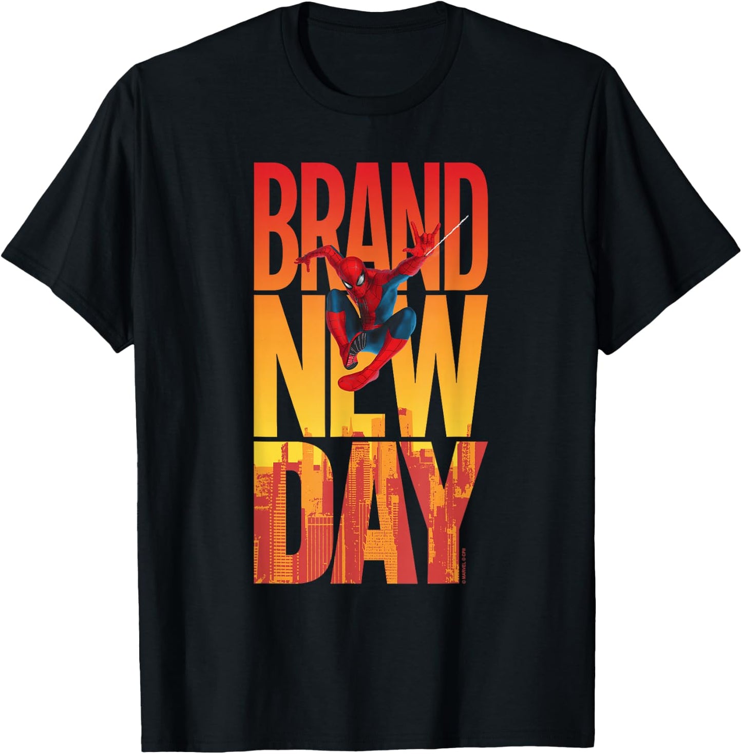 Marvel Spider-Man: New Day Spidey Sunset Text Stack T-Shirt - T-Shirt | Black