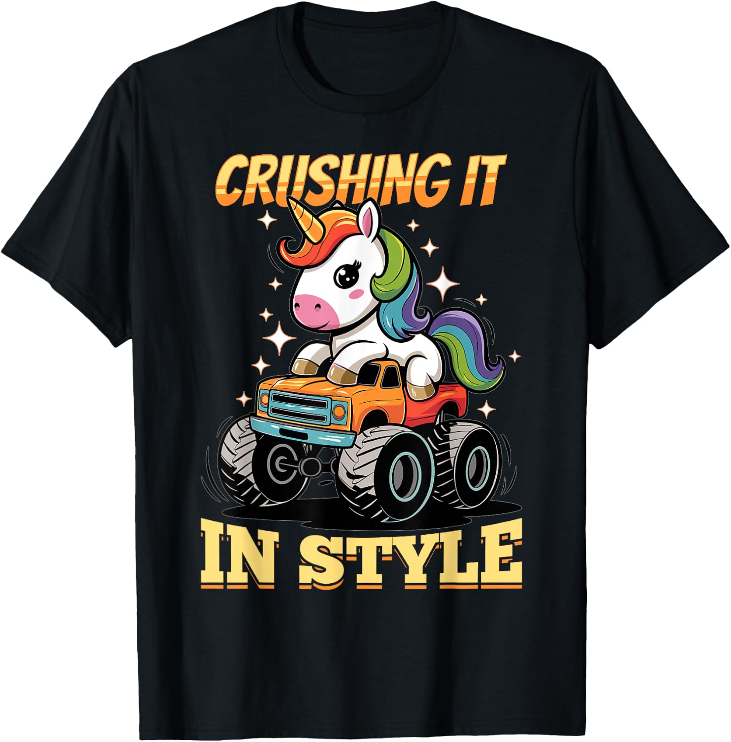 Cute Monster Truck Unicorn Rainbows T-Shirt - T-Shirt | Black
