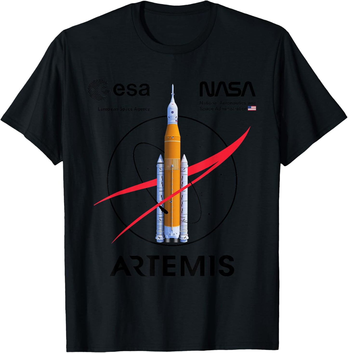NASA Artemis Mission SLS Worm und ESA Logo T-Shirt - T-Shirt | Black