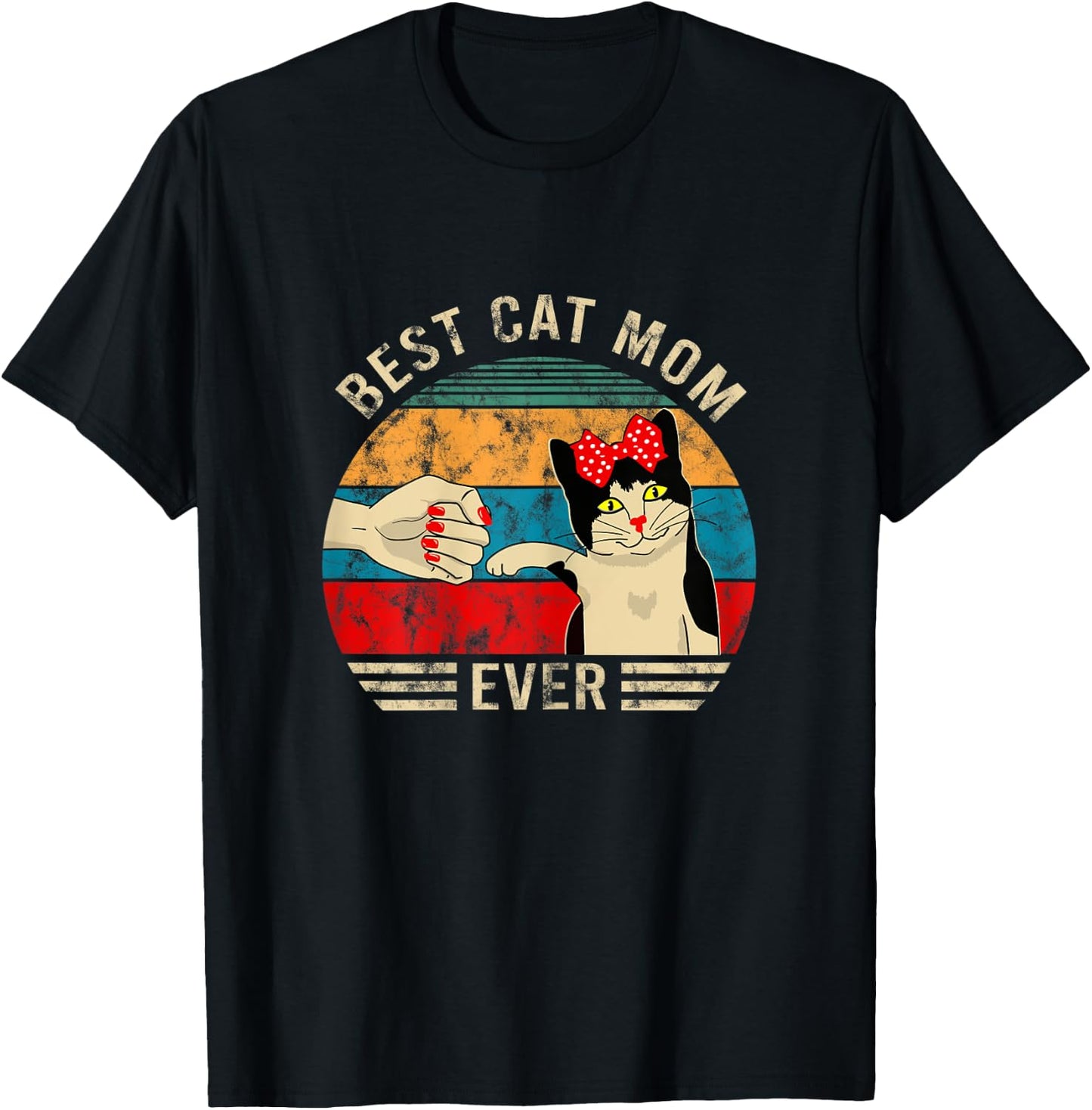Vintage Best Cat Mom Ever Bump Graphic T-Shirt - T-Shirt | Black