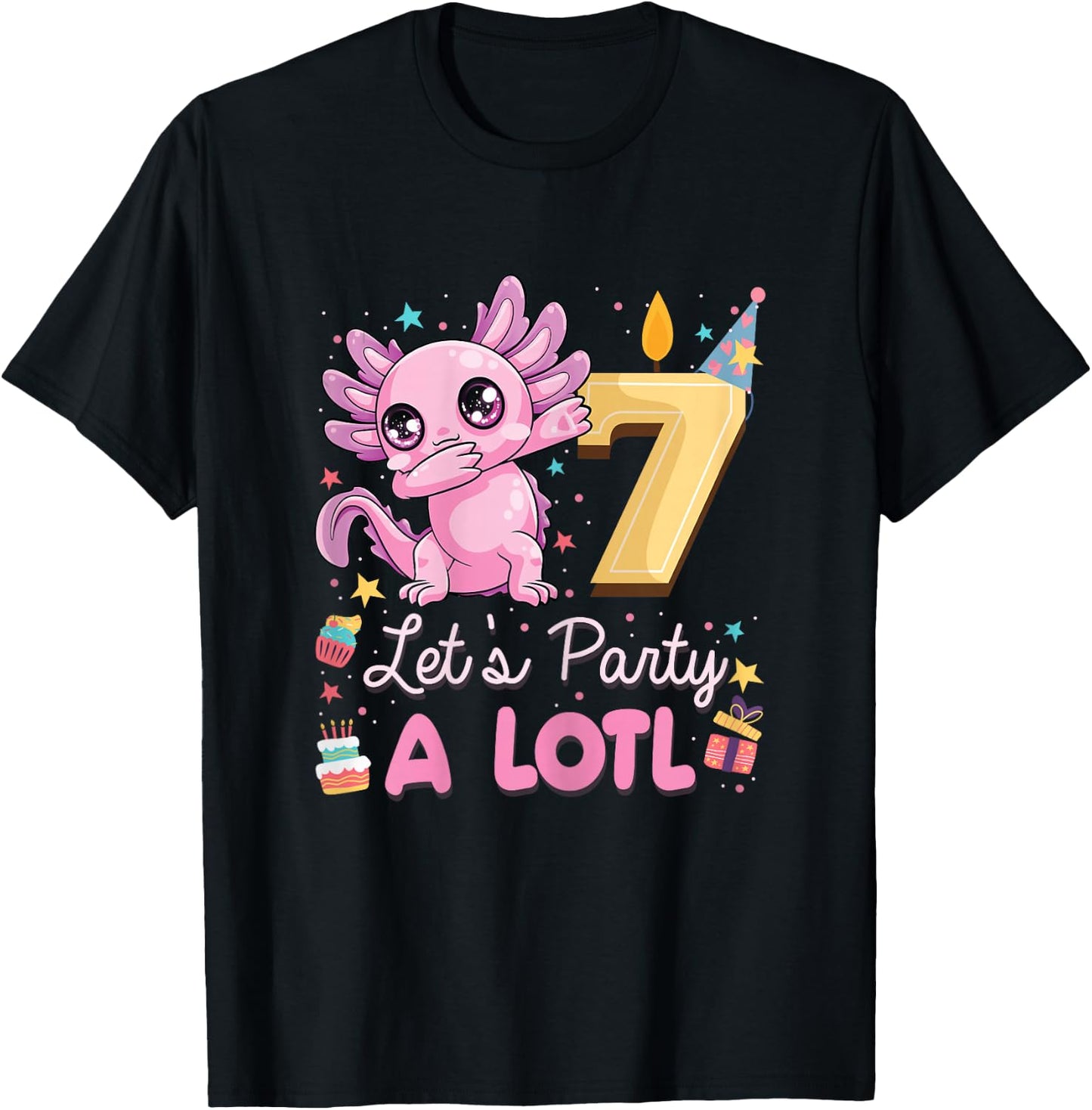 I'm 7 Let's Party A Lotl 7th Birthday Cute Axolotl Lovers T-Shirt - T-Shirt | Black