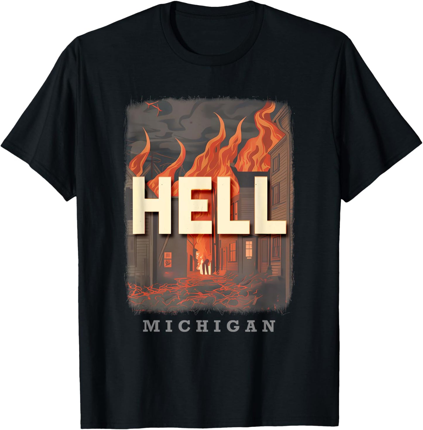 Hell Michigan MI Fiery Inferno SD528 T-Shirt - T-Shirt | Black