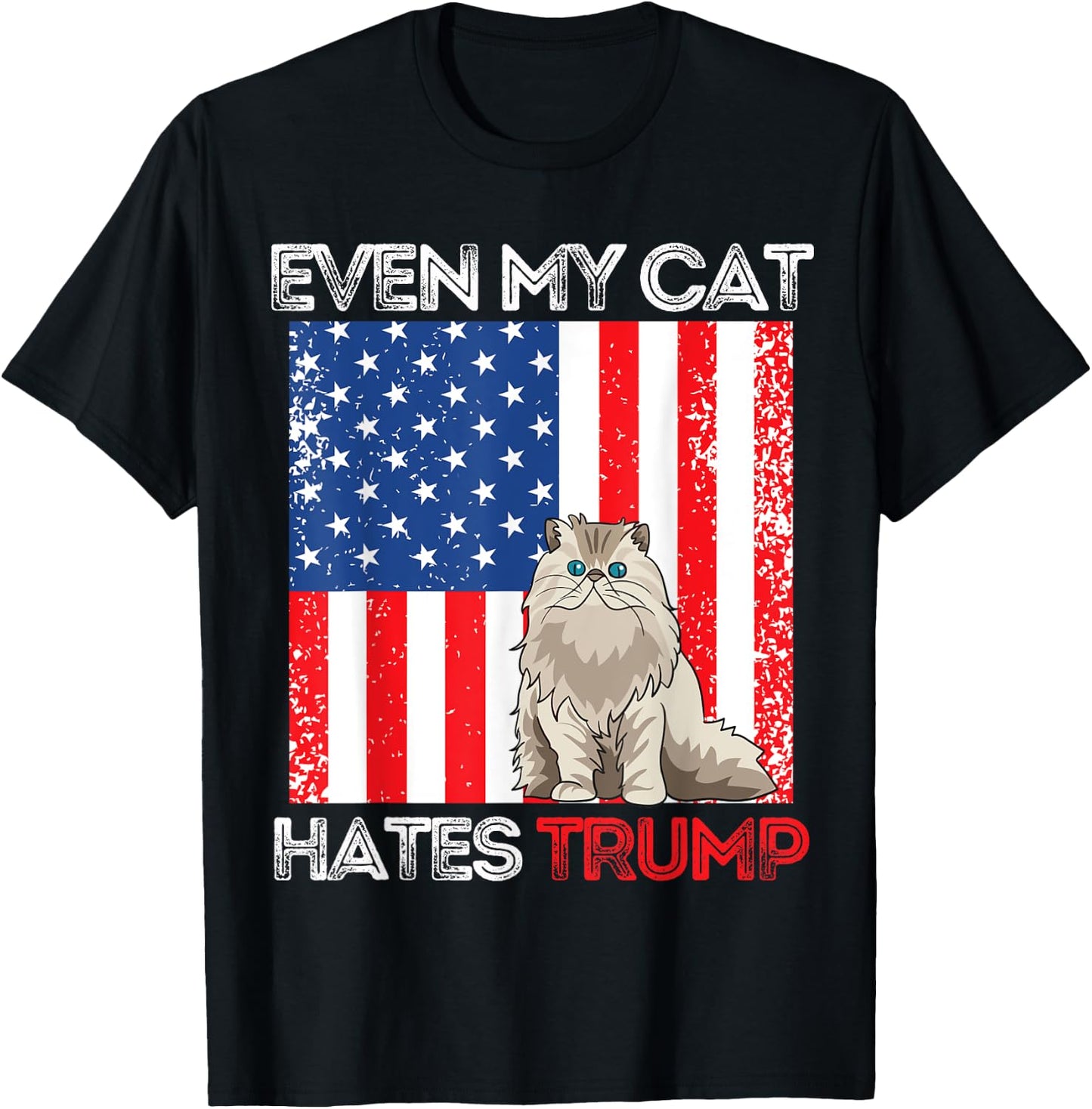 Even My Cat Hates Trump Against Trump American Flag Retro T-Shirt - T-Shirt | Black