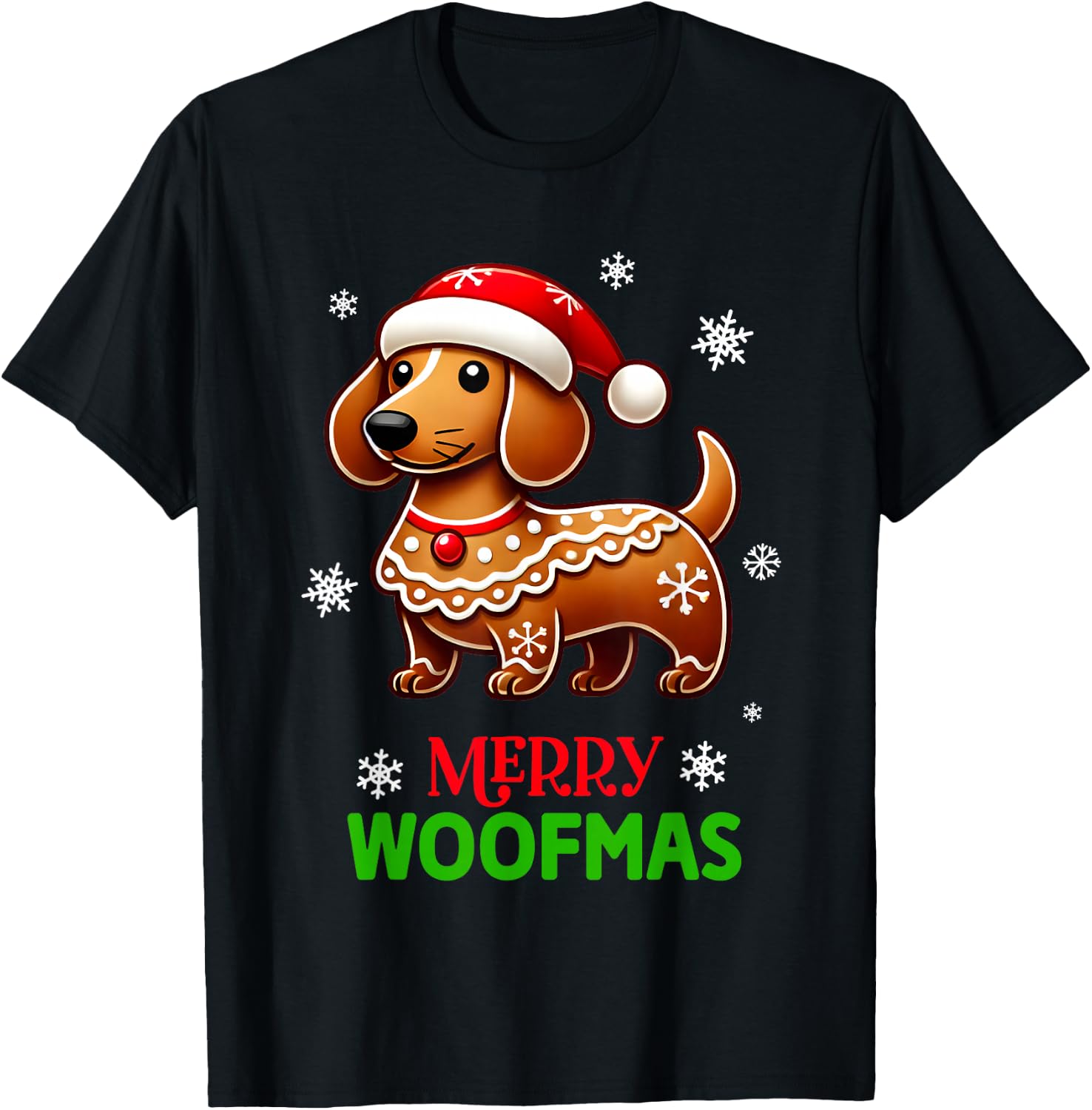Gingerbread Weiner Dog Merry Woofmas Dachshund Christmas T-Shirt - T-Shirt | Black