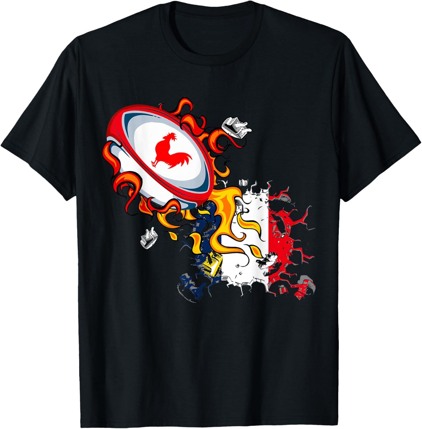 Rugby Shirt Player Child Man Flag Rooster Men Women , Black, S T-Shirt - T-Shirt | Black
