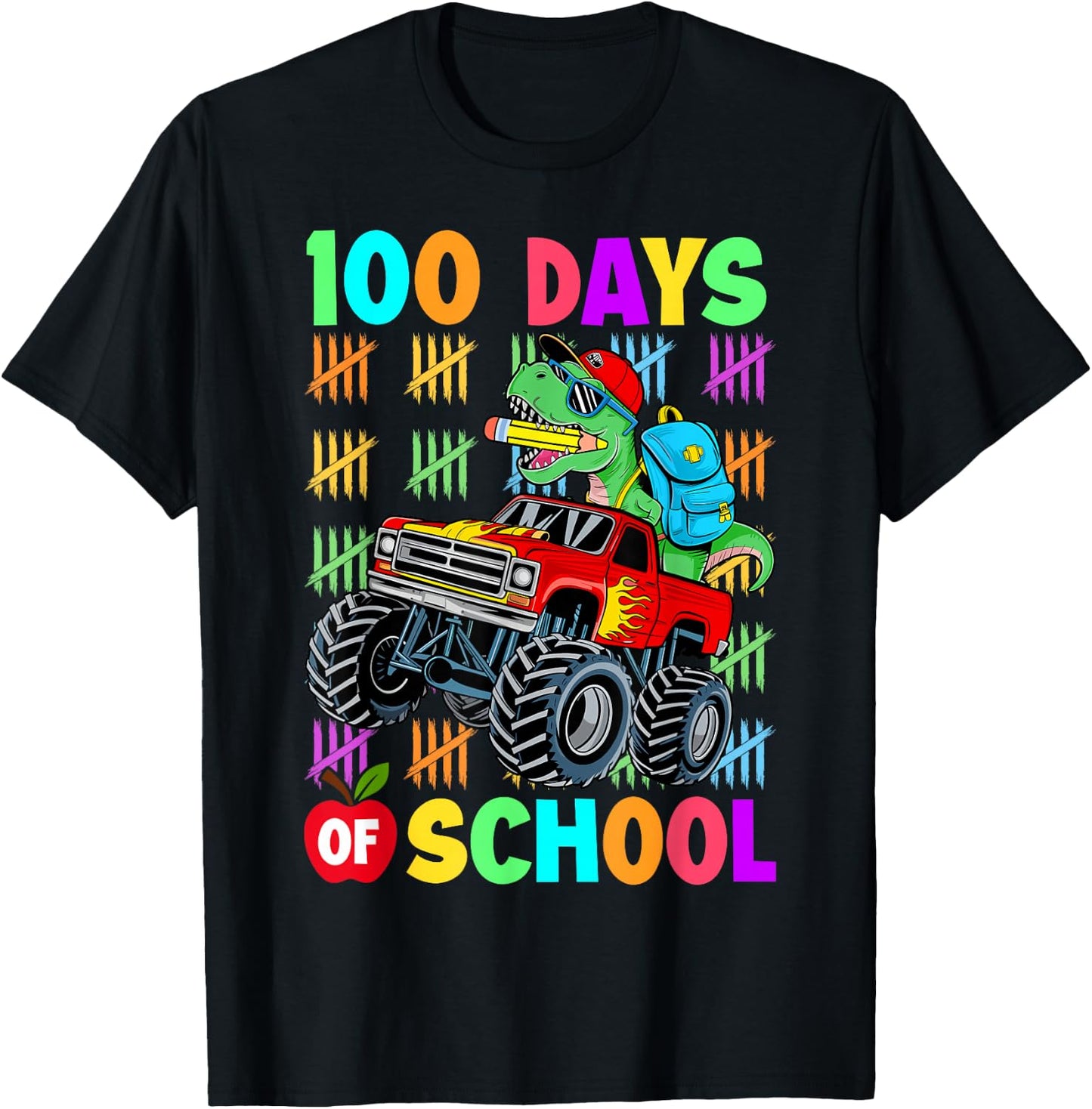 100 Days Of School Dinosaur 100 Days Smarter 100th Day Kids T-Shirt - T-Shirt | Black