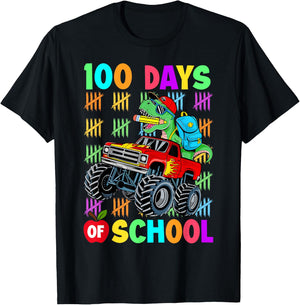 100 Days Of School Dinosaur 100 Days Smarter 100th Day Kids T-Shirt - T-Shirt | Black