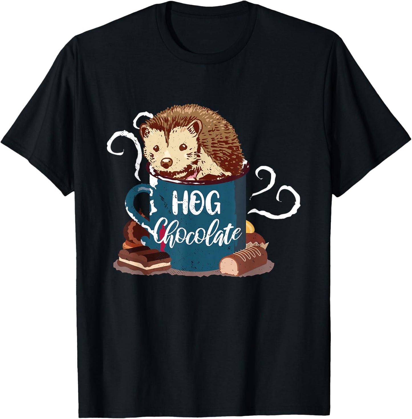 Hedgehog Hot Chocolate Porcupine Hedgehog Forest Animal T-Shirt - T-Shirt | Black