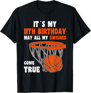 11 Year Old Happy 11th Birthday Basketball 11th Birthday T-Shirt - T-Shirt | Black