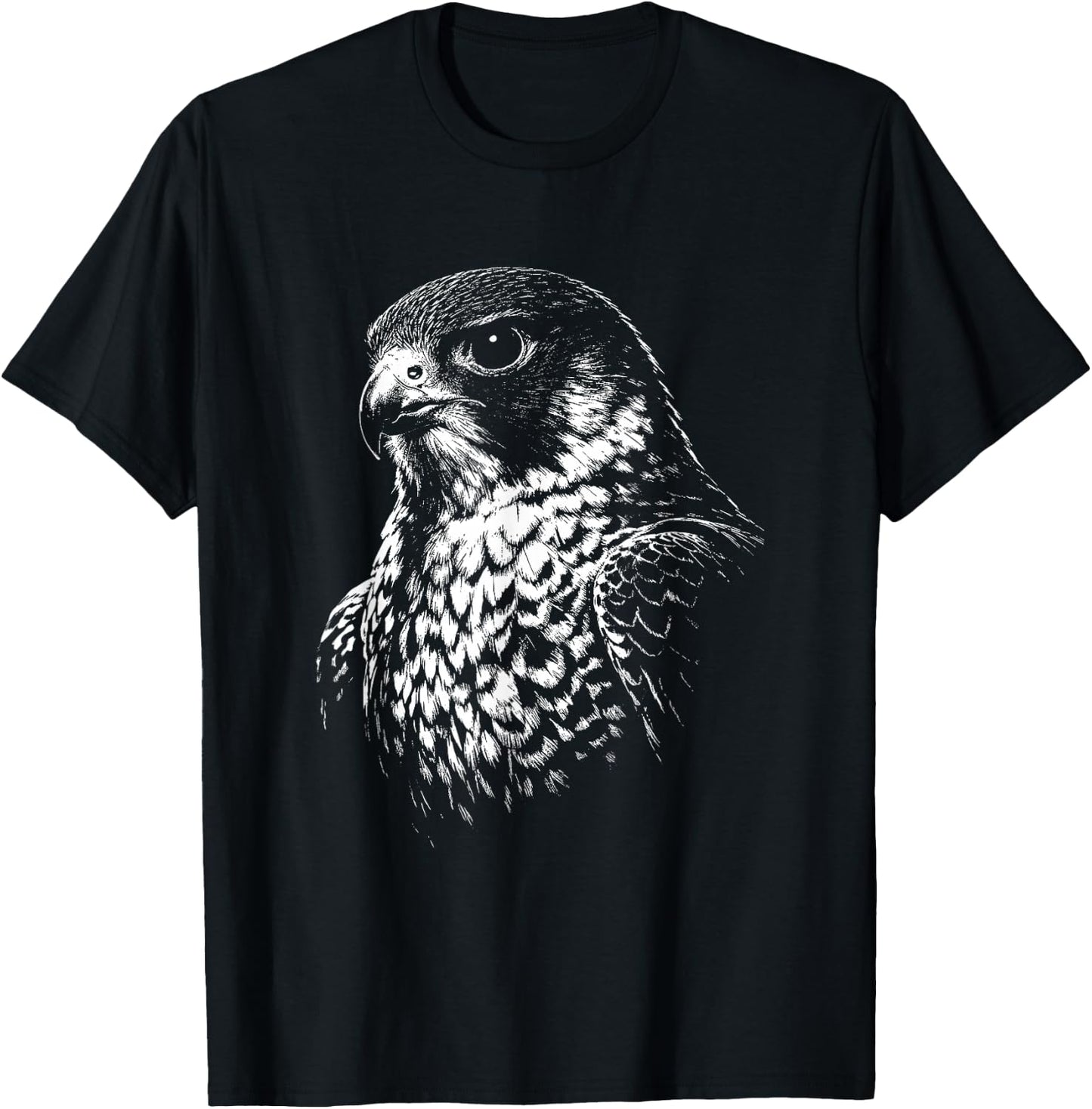 Falcon Portrait Black and White Animal Lover T-Shirt - T-Shirt | Black