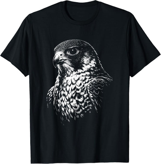 Falcon Portrait Black and White Animal Lover T-Shirt - T-Shirt | Black