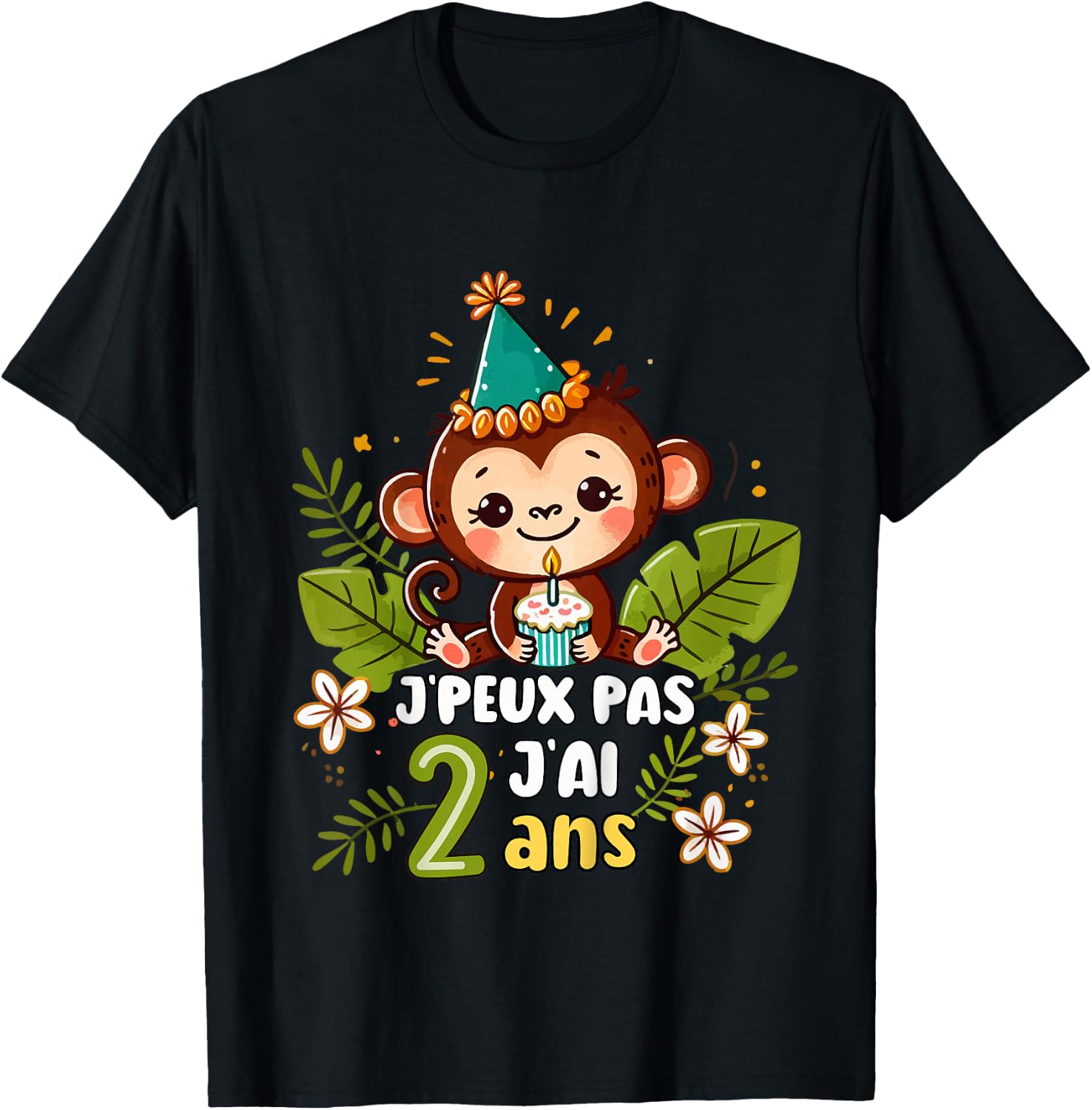 Child Je Peux Pas J'ai 2 Years Birthday Jungle Monkey Boy Green , Green, 2 T-Shirt - T-Shirt | Black