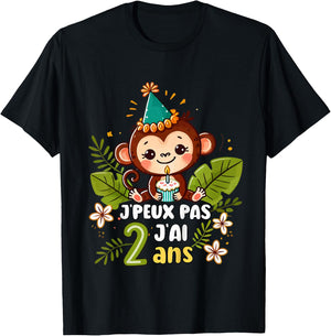 Child Je Peux Pas J'ai 2 Years Birthday Jungle Monkey Boy Green , Green, 2 T-Shirt - T-Shirt | Black