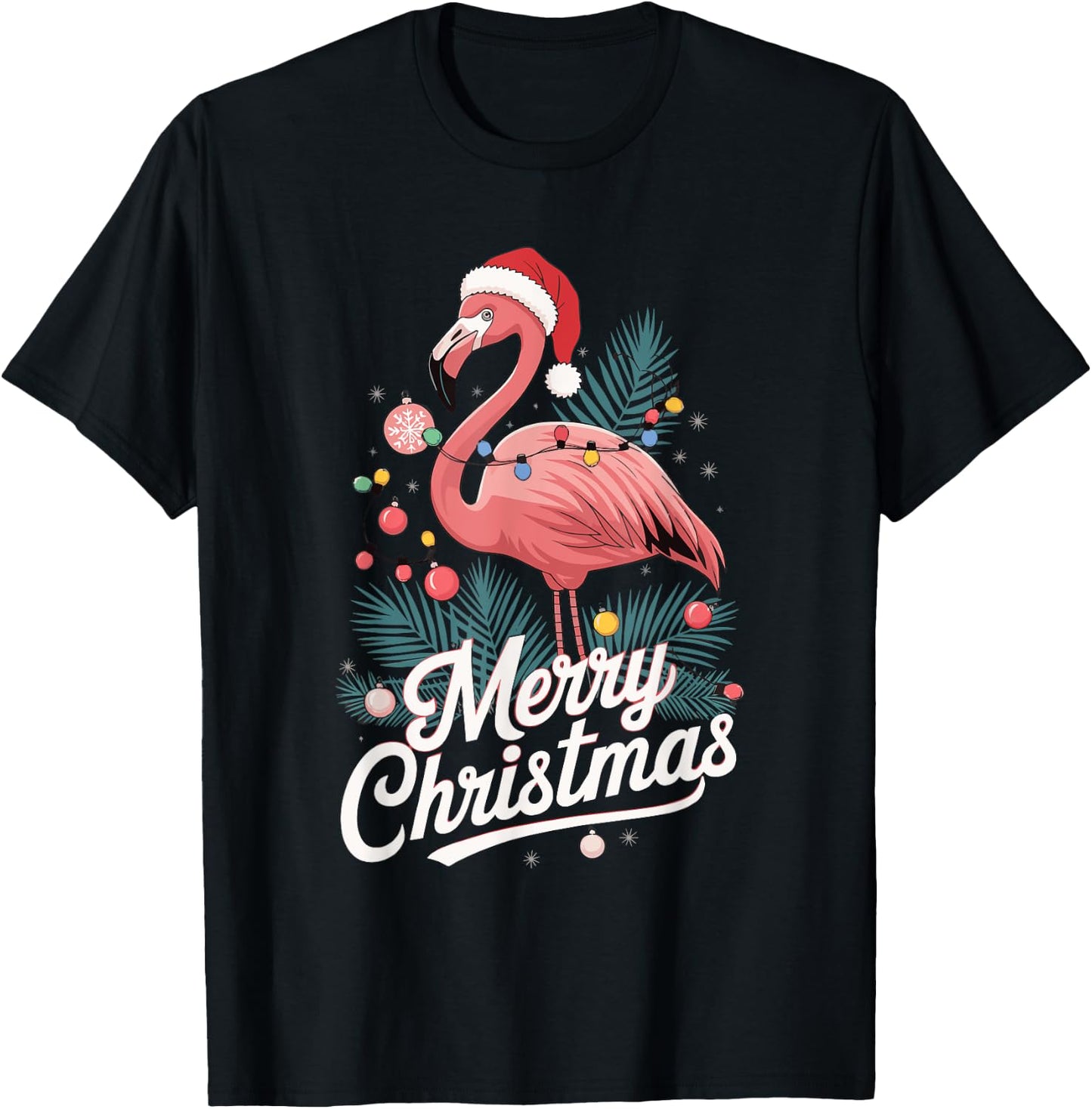 Merry Christmas Christmas Flamingo T-Shirt - T-Shirt | Black