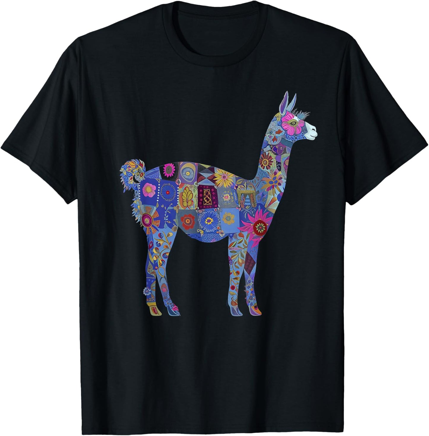 Peru Souvenir Llama Alpaca Flowers Peruvian Souvenir T-Shirt - T-Shirt | Black